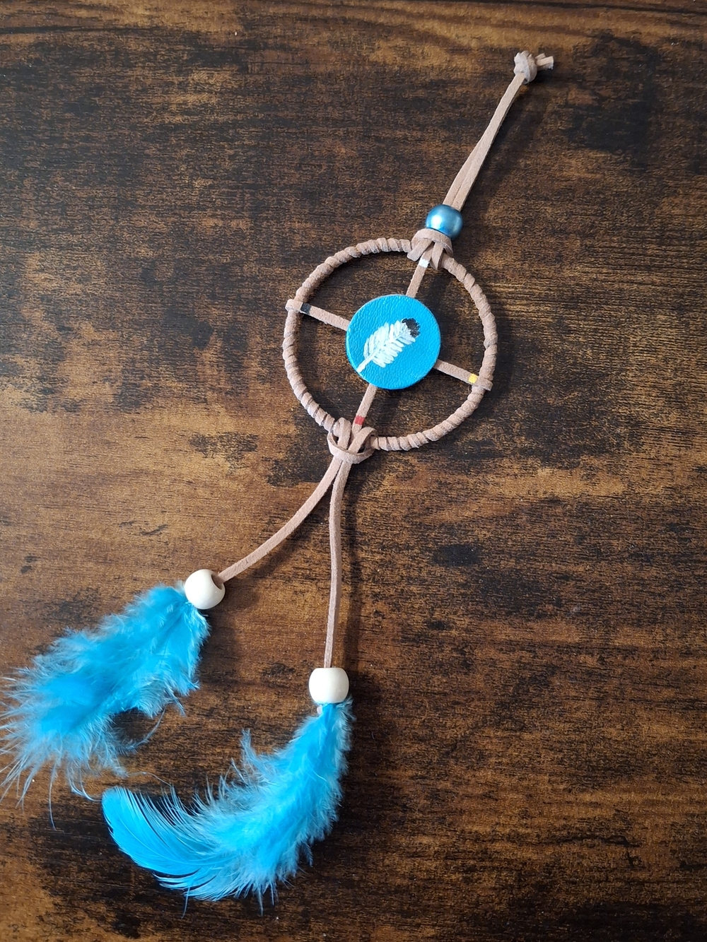 Authentic Ingigenous Medecine Wheel Ble Feather Wall Hanging